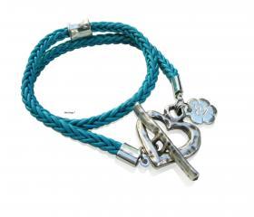 Braid leather wrap bracelet with heart -