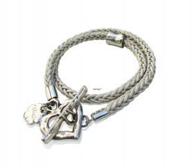 Silver Heart braid leather wrap bracelet