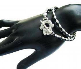 Silver Hamsa Braid leather wrap bracelet