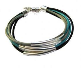 Silver beads with multi leather cords bracelet women bracelet charm bracelet turquoise black leather